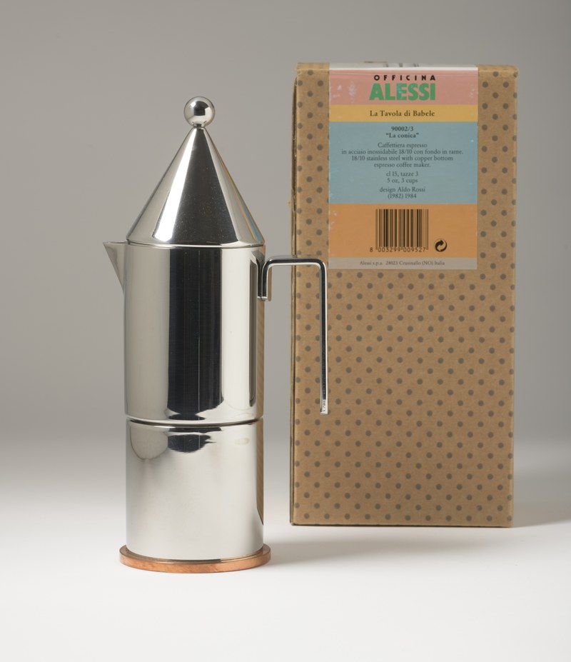 Wandklok "Memento" ; espressokan "La Conica" ; espressokan "La Cupola"