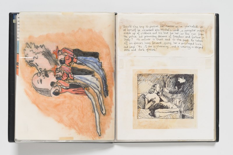 Boek met originele scripttekeningen, polaroids en tekst "Romeo is bleeding"